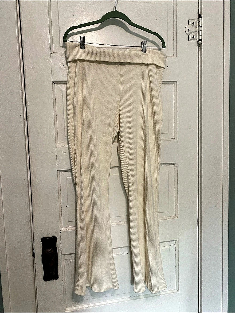 Wild Fable Ribbed Fold-Over Waistband Flare Pants Cream